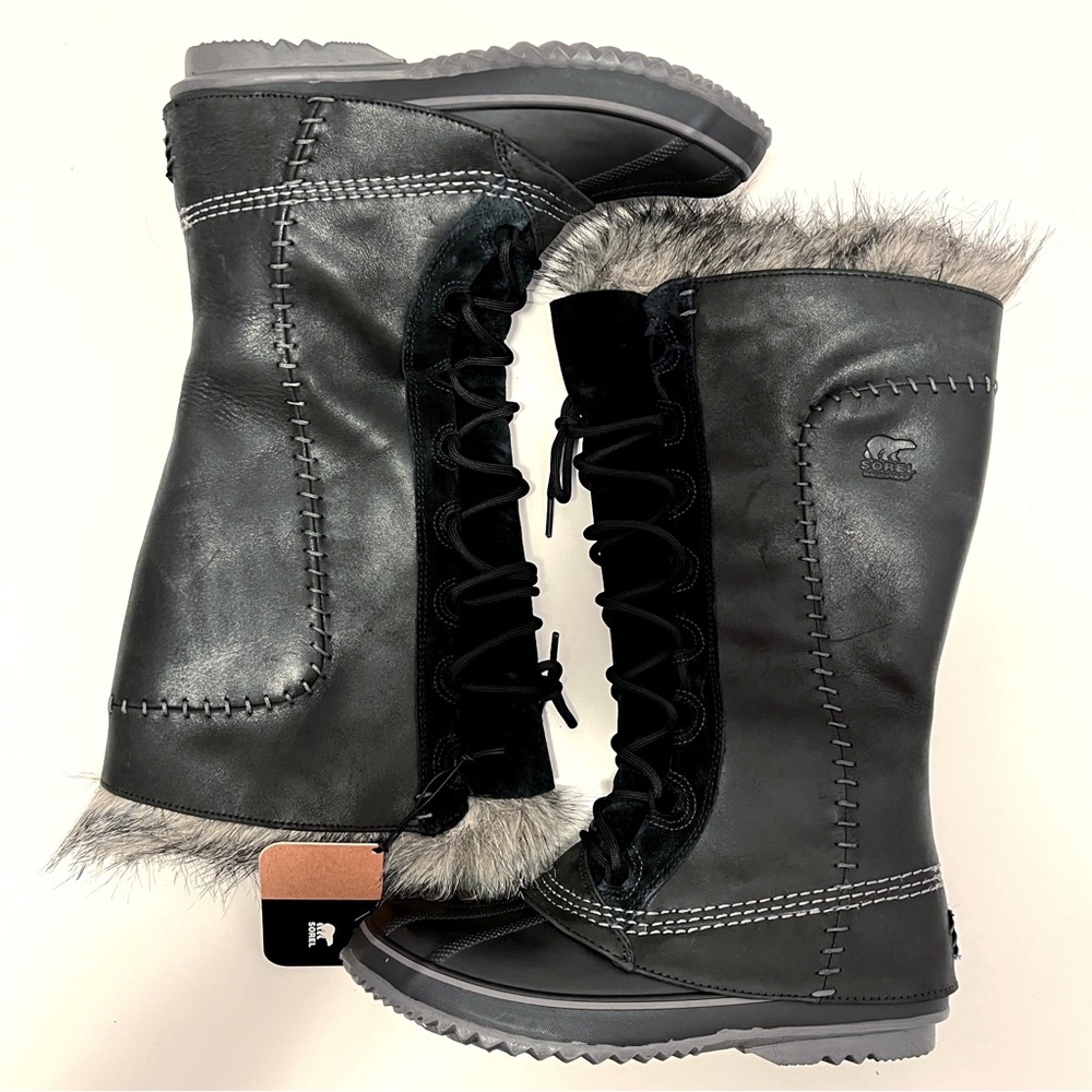NIB Sorel Cate The Great Winter Snow Boots, Tall Boots, Black/Pewter, Size 8